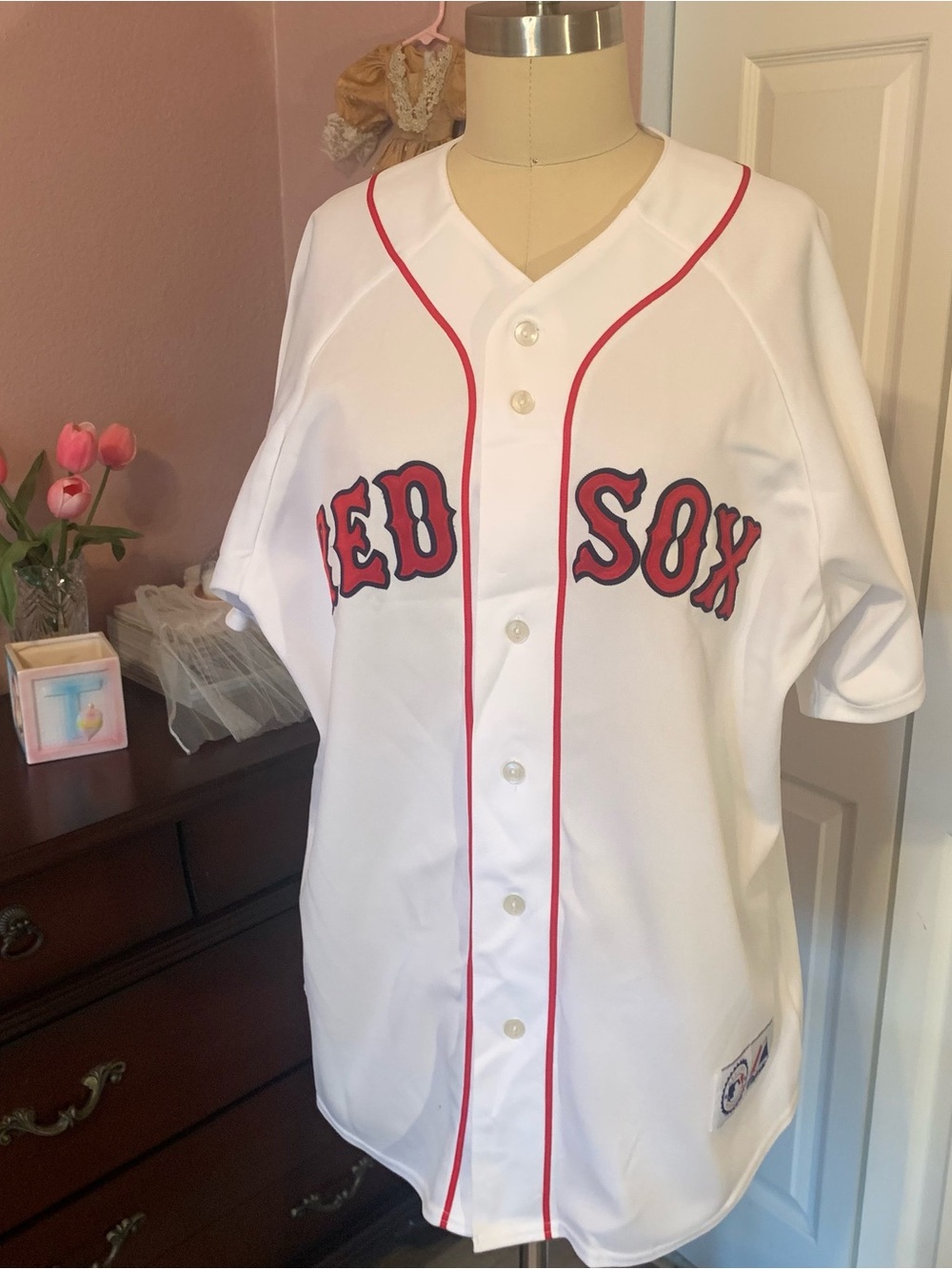 RED SOX  White Baseball Jersey - Red Trim